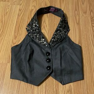 90s Vintage Gray Sequins Vest